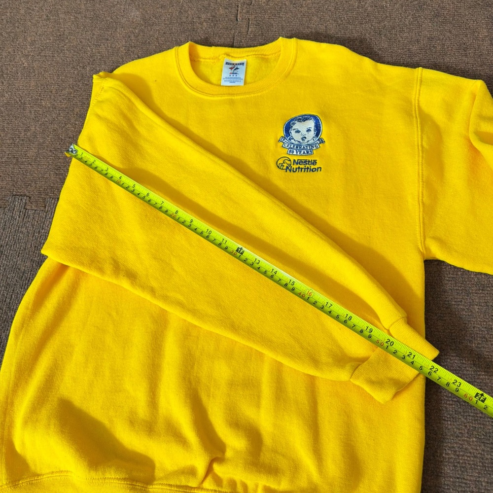 vtg Jerzees Nestle Nutrition 80 Years Anniversary Sweatshirt Yellow Mens Medium - Picture 8 of 8